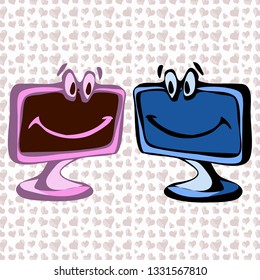 Computer love vector amorously. Amur cardiac background in icons