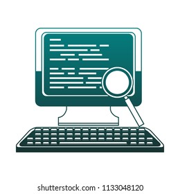 Computer with magnifying blue lines