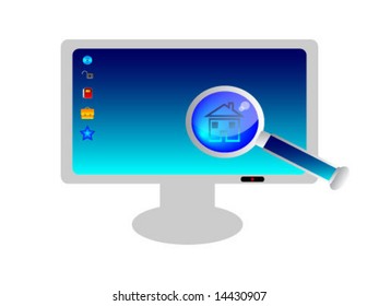 computer with magnifying glass