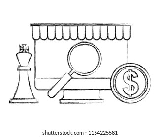 computer magnifying glass chess king and coin