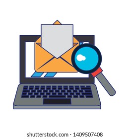 computer with magnifying glass and document icon cartoon vector illustration graphic design