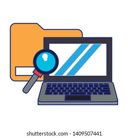 computer with magnifying glass and document icon cartoon vector illustration graphic design