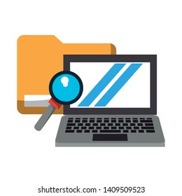 computer with magnifying glass and document icon cartoon vector illustration graphic design