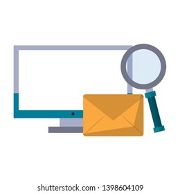 computer with magnifying glass and envelope