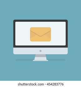 Computer with mail icon isolated on background. Mail concept