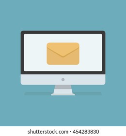 Computer with mail icon isolated on background. Mail concept