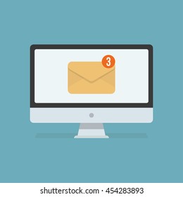 Computer with mail icon isolated on background. Mail concept