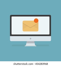 Computer with mail icon isolated on background. Mail concept