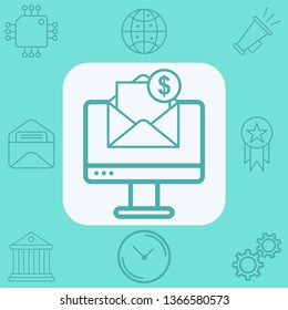 Computer with mail vector icon sign symbol