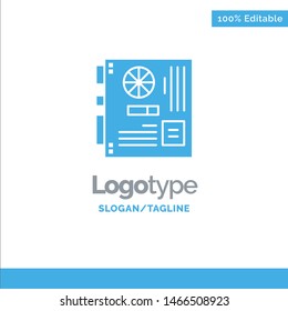 Computer, Main, Mainboard, Mother, Motherboard Blue Solid Logo Template. Place for Tagline. Vector Icon Template background