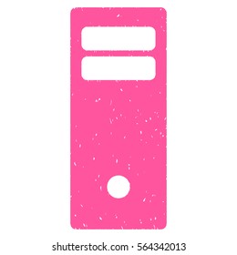 Computer Mainframe grainy textured icon for overlay watermark stamps. Flat symbol with scratched texture. Dotted vector pink ink rubber seal stamp with grunge design on a white background.