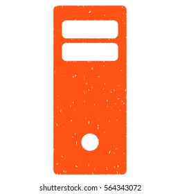 Computer Mainframe grainy textured icon for overlay watermark stamps. Flat symbol with unclean texture. Dotted vector orange ink rubber seal stamp with grunge design on a white background.