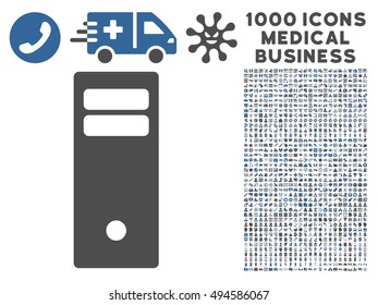 Computer Mainframe icon with 1000 medical business cobalt and gray vector pictograms. Collection style is flat bicolor symbols, white background.