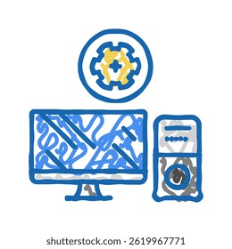 computer maintenance repair doodle icon sketch vector. computer maintenance repair sign. isolated symbol illustration