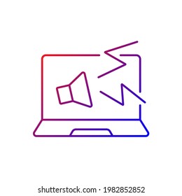 Computer makes strange noises gradient linear vector icon. Loud sound from notebook. System issue symptom. Thin line color symbols. Modern style pictogram. Vector isolated outline drawing