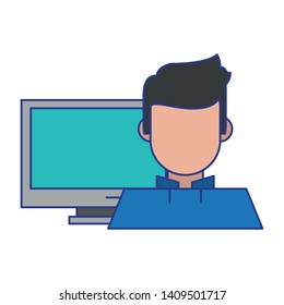 computer and a man icon cartoon vector illustration graphic design