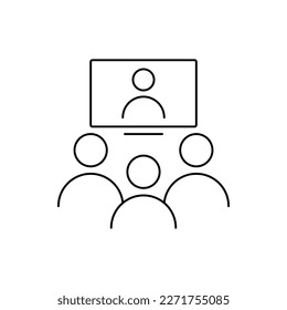 computadora, hombre, equipo, reunión, en línea, icono de reunión en línea de negocios