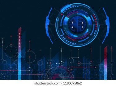 Computer management. The image of the earth. Virtual graphic interface, electronic lens, HUD element. Abstract, science, futuristic, energy. Vector illustration
