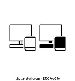 Computer manual book icon. With outline and glyph style