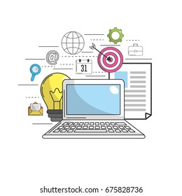 computer for marketing business and some technology icons