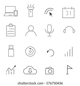 Computer Media and Communication Line Icons 