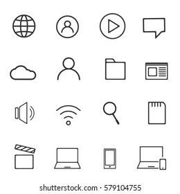 Computer Media and Communication Line Icons 