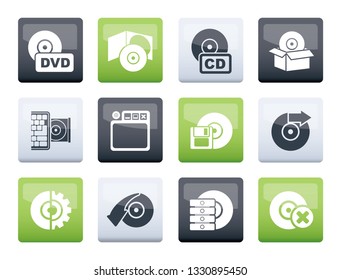 Computer Media and disk Icons over color background - vector icon set