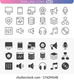 Computer and media set. Trendy line icons for web and mobile. Normal and enable state.