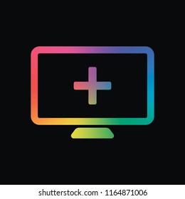 computer and medical cross, medical site. simple icon. Rainbow color and dark background