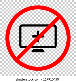 computer and medical cross, medical site. simple icon. Not allowed, black object in red warning sign with transparent background