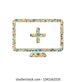 computer and medical cross, medical site. simple icon. Colored mosaic with polygons