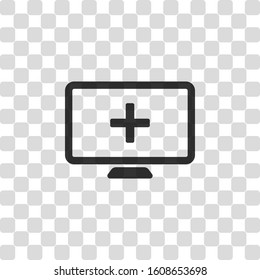 computer and medical cross, medical site. simple icon. Black symbol on transparency grid