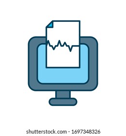 equipo con icono de documento de informe médico sobre fondo blanco, estilo de línea y relleno, ilustración vectorial