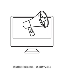 computer with megaphone line style icon vector illustration design