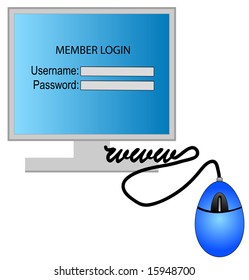 computer with member login and password on the screen