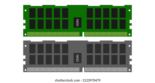 Computer memory, ram, computer accessories. DDR5 memory module card. Vector illustration isolated on white background. EPS 10