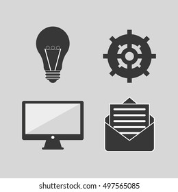 computer with message envelope gear and lightbulb image