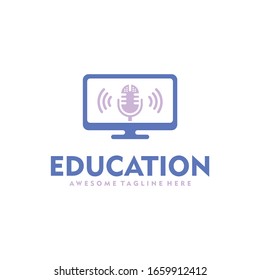 Computer And Mic Logo Vector, Computer Logo, Mic Logo Vector