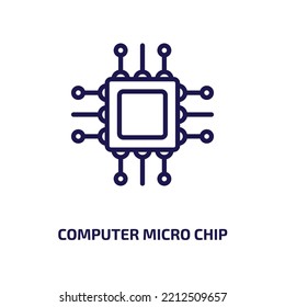 Computer Micro Chip Icon From Computer Collection. Thin Linear Computer Micro Chip, Technology, Processor Outline Icon Isolated On White Background. Line Vector Computer Micro Chip Sign, Symbol For 