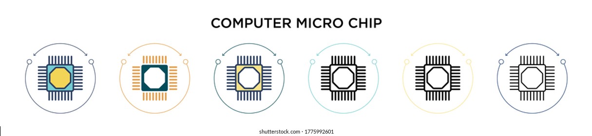 Computer micro chip icon in filled, thin line, outline and stroke style. Vector illustration of two colored and black computer micro chip vector icons designs can be used for mobile, ui, web