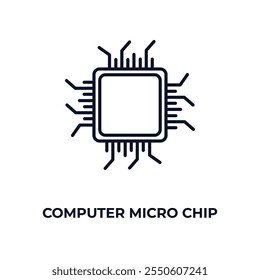 ícone do contorno do microchip do computador. Vetor linear do conceito de computador. Ícone de microchip de computador de linha fina isolado no fundo branco