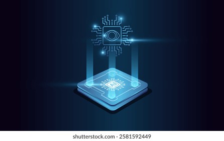 Computer microchip, and Binary code in digital brain form compose. and Artifical intelligence technology concept on Brightly glowing AI chip with light circuit board on technology vector.