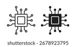 Computer microchip icon on white background. icon set in black outline and fill
