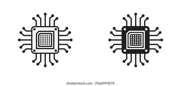 Computer microchip icons in outline and fill. vector illustration for ui.