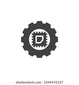 Computer microchip inside gear vector icon. filled flat sign for mobile concept and web design. Gear and Computer Chip glyph icon. Hardware settings, tech customization symbol, logo illustration