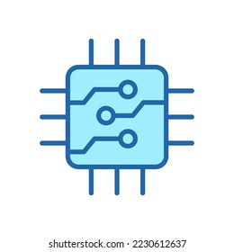 Computer Microchip Line Icon. CPU Processor Chip Pictogram. Digital Circuit Microchip Color Symbol. Electronic Hardware System. Semiconductor Chip. Editable Stroke. Isolated Vector Illustration.