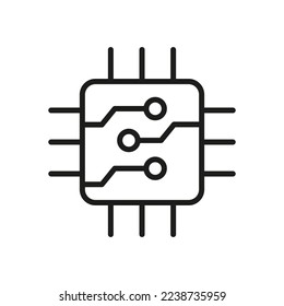 Computer Microchip Line Icon. CPU Processor Chip Pictogram. Digital Circuit Microchip Outline Symbol. Electronic Hardware System. Semiconductor Chip. Editable Stroke. Isolated Vector Illustration.