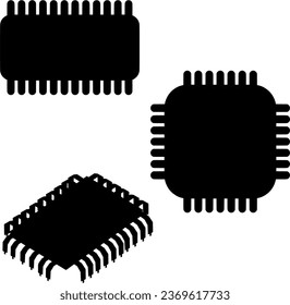 Computer Microchip Silhouette Vector on white background
