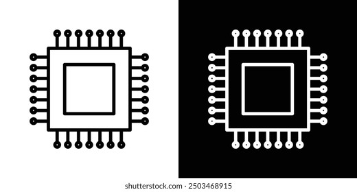 Computer microchip thin line vector icon set.