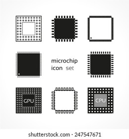 Computer microchip, vector icon set